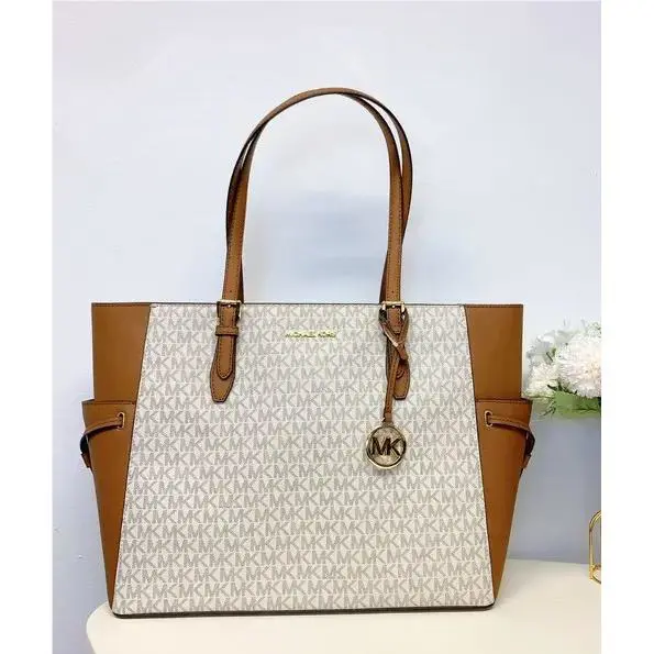Michael Kors Gilly Large Bag MK Signature Tote Shoulder Handbag Purse Vanilla