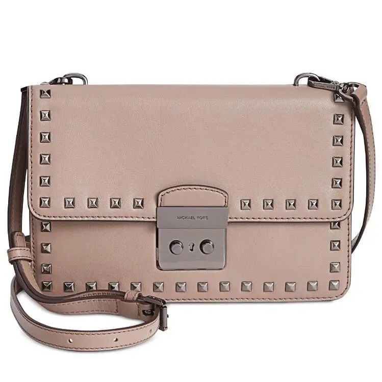 Michael Kors Sloan Studded Gusset Leather Dark Dune LG Crossbody - Manufacturer: Dark Dune, Exterior: DARK DUNE