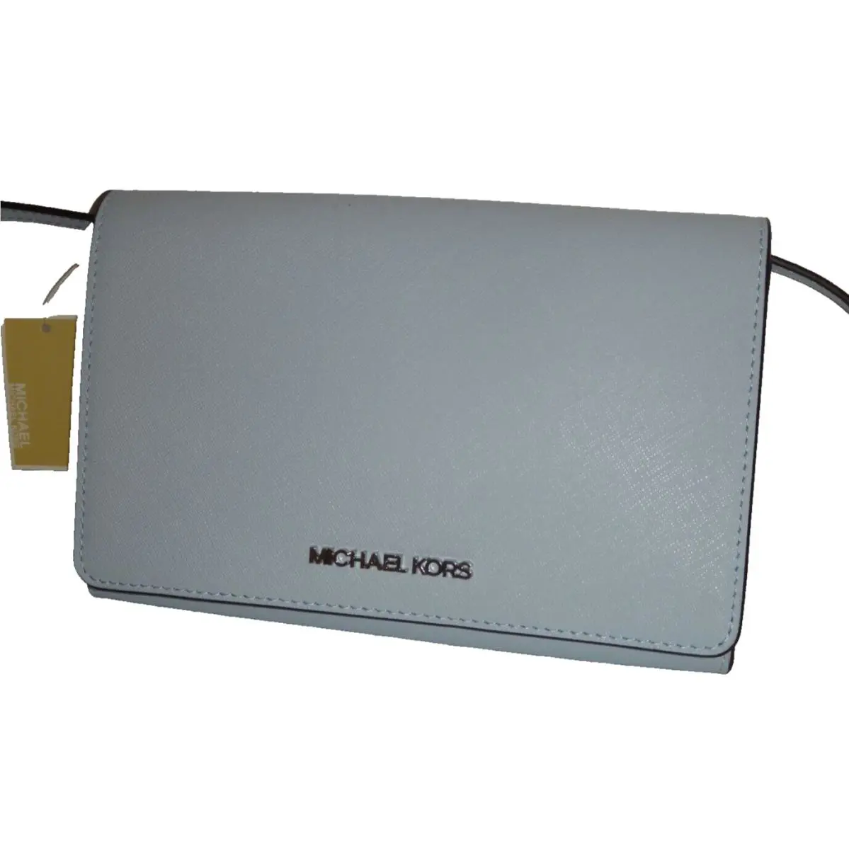Michael Kors MK Convertible Crossbody Clutch Bag Wallet on Strap Pale Ocean Blue