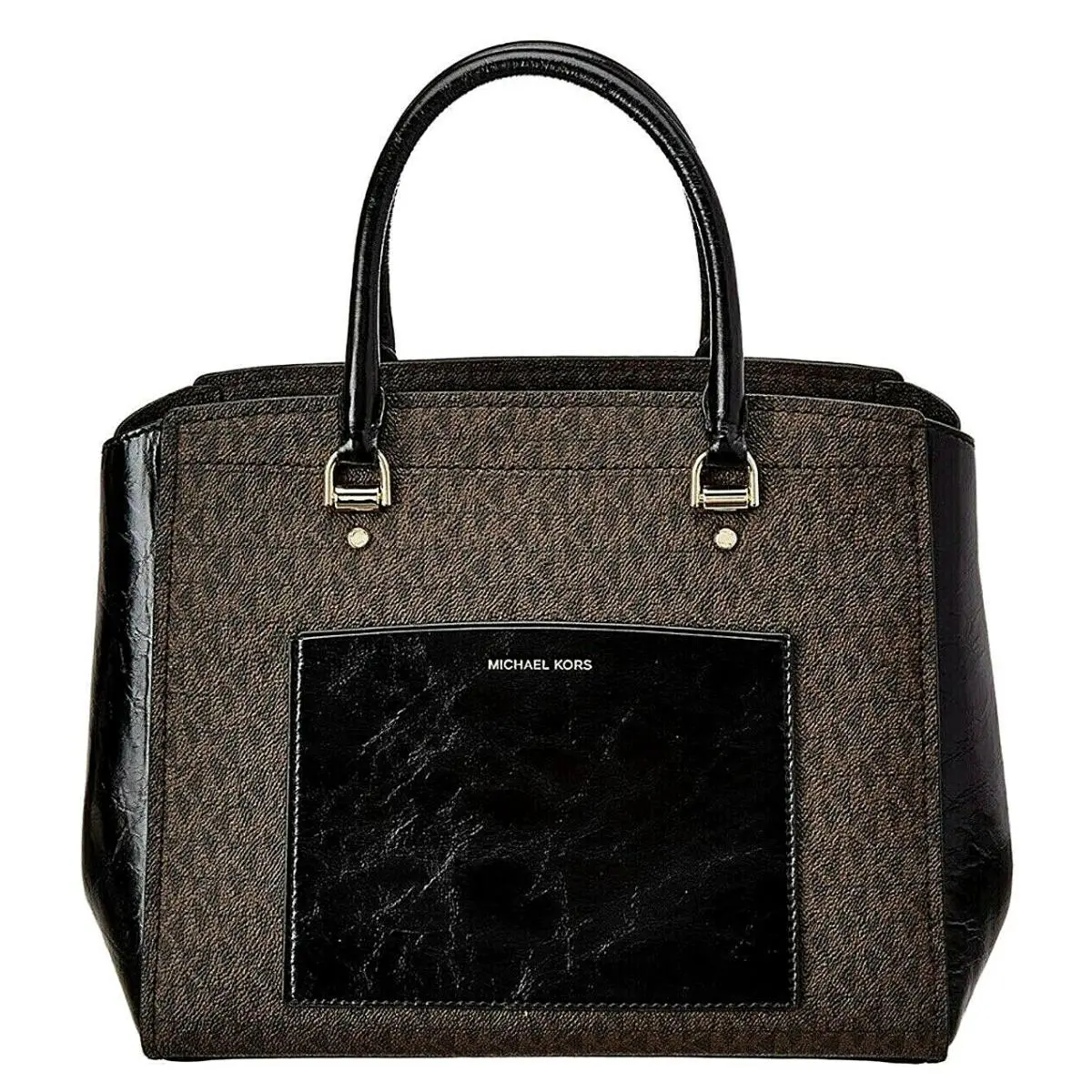 Michael Kors Benning Blk/brwn Leather Large Satchel 30H8GN4S3B