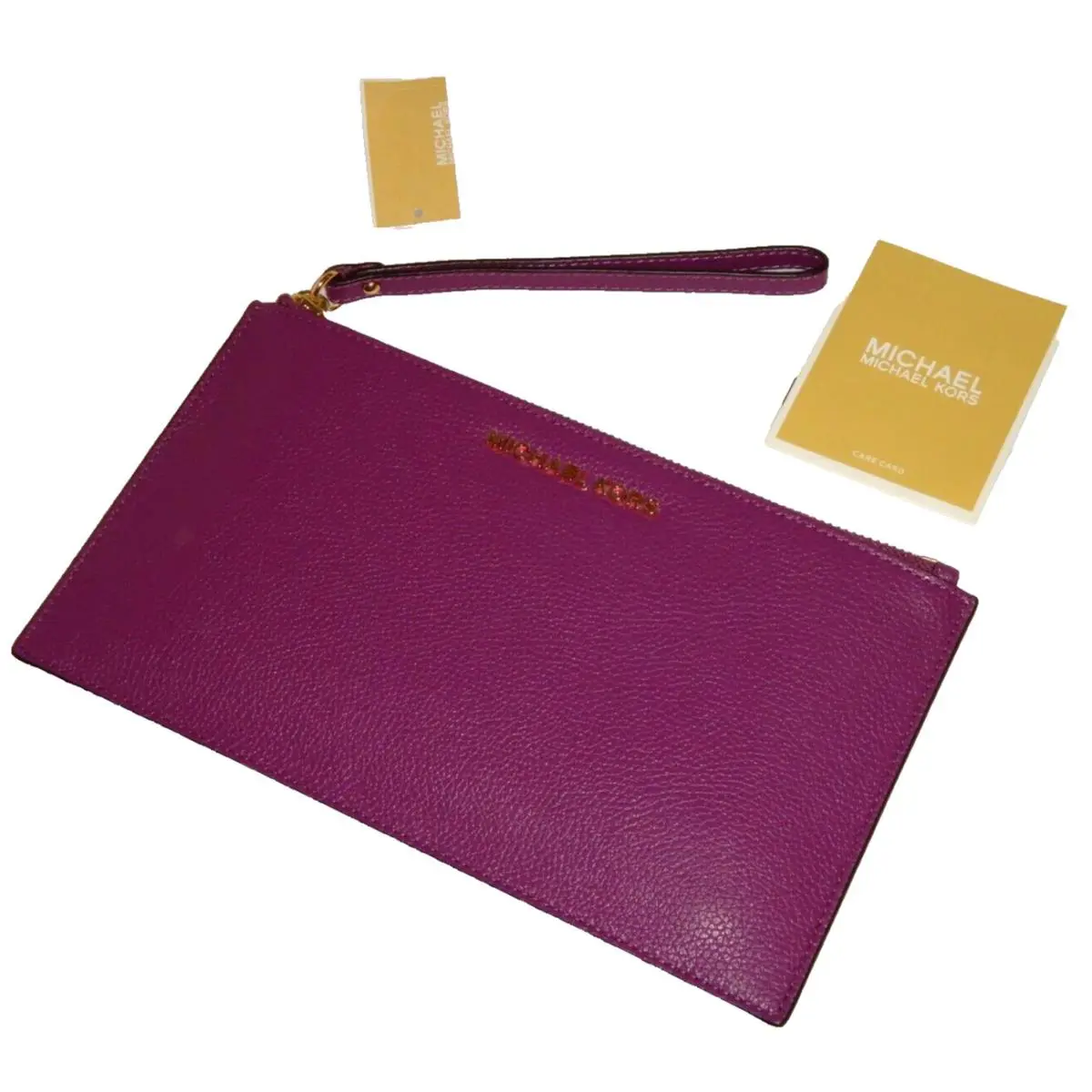 Michael Kors MK Jet Set LG Clutch Zip Wristlet Wallet Pomegranate Purple Leather