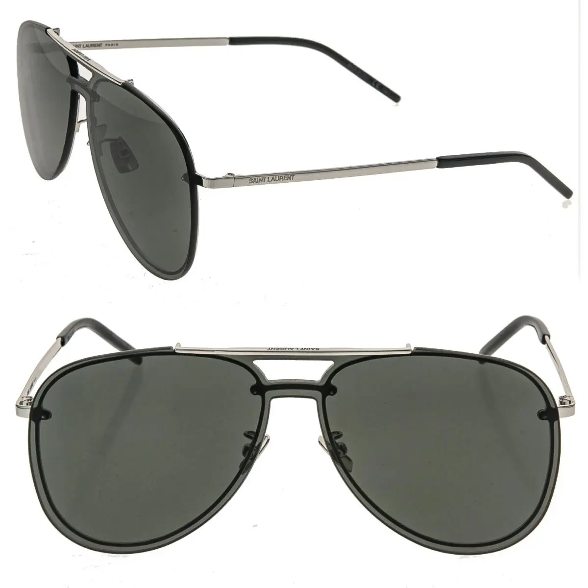 Saint Laurent Classic Mask SL 11 001 Silver Black Unisex Metal Sunglasses SL11