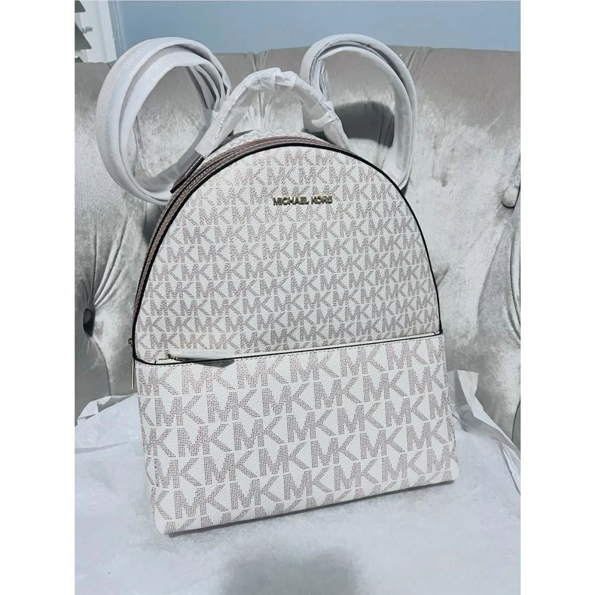 Michael Kors Sheila Medium Logo Backpack Shoulder Bag Vanilla Rose Gold