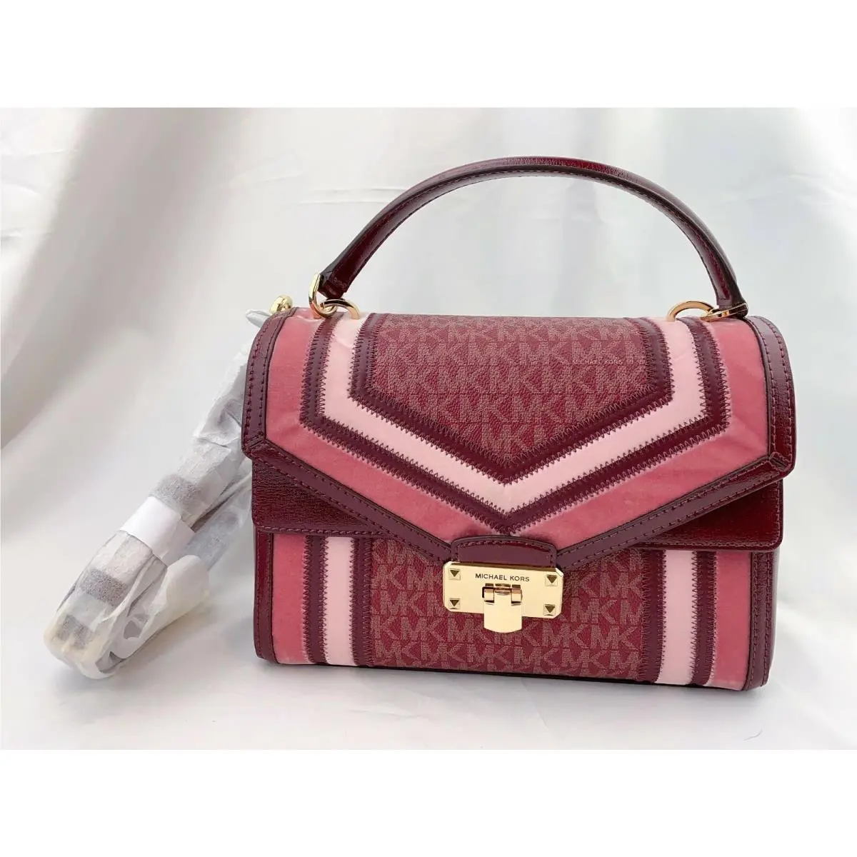 Michael Kors Kinsley Medium Top Handle Satchel Crossbody Merlot Multi
