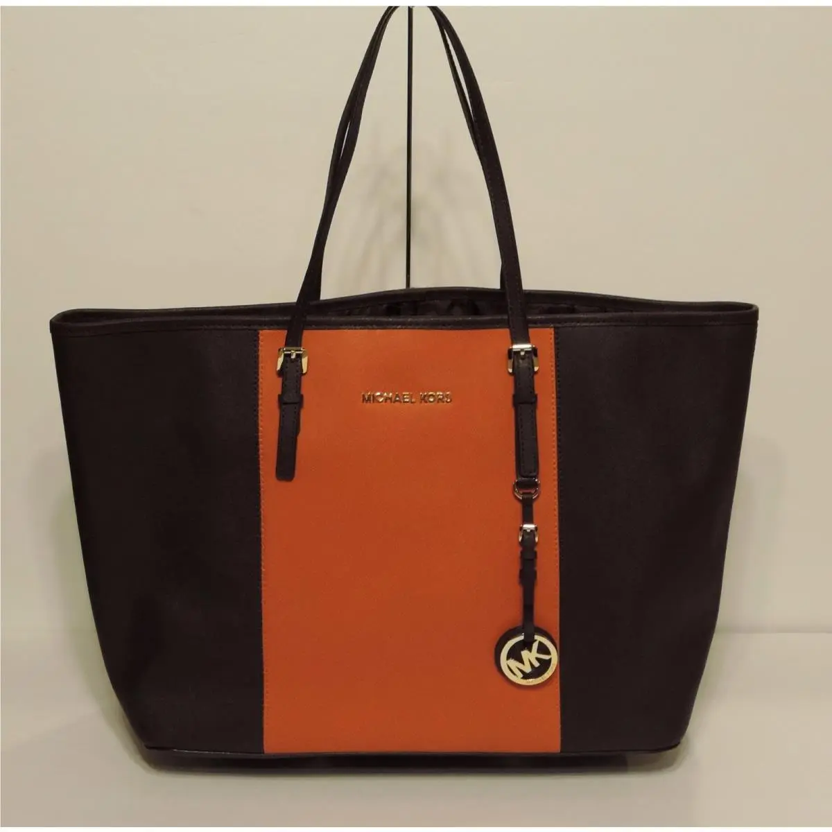 Jet Set Travel Center Stripe MD Tote Saffiano Leather Orange by Michael Kors