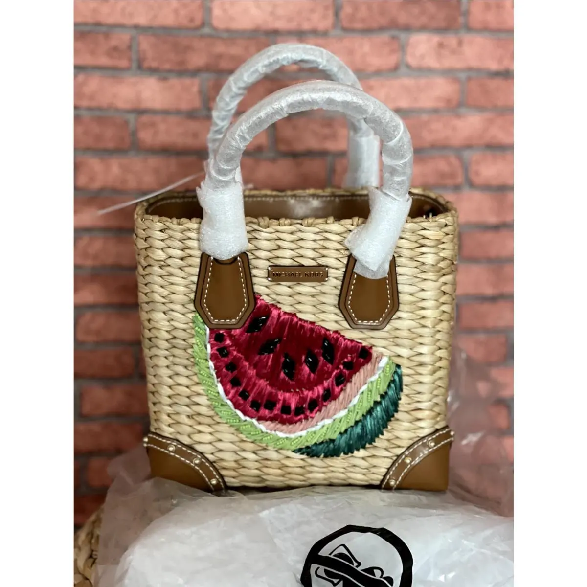 Kors Malibu Medium Woven Messenger Watermelon