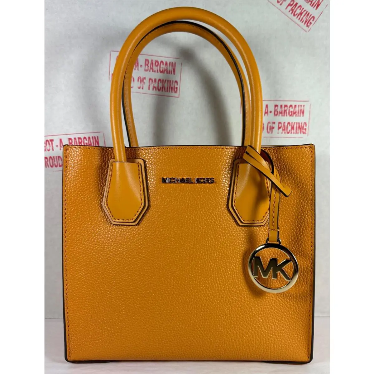 Michael Kors Mercer Medium Honeycomb Yellow Pebbled Leather Satchel Messenger
