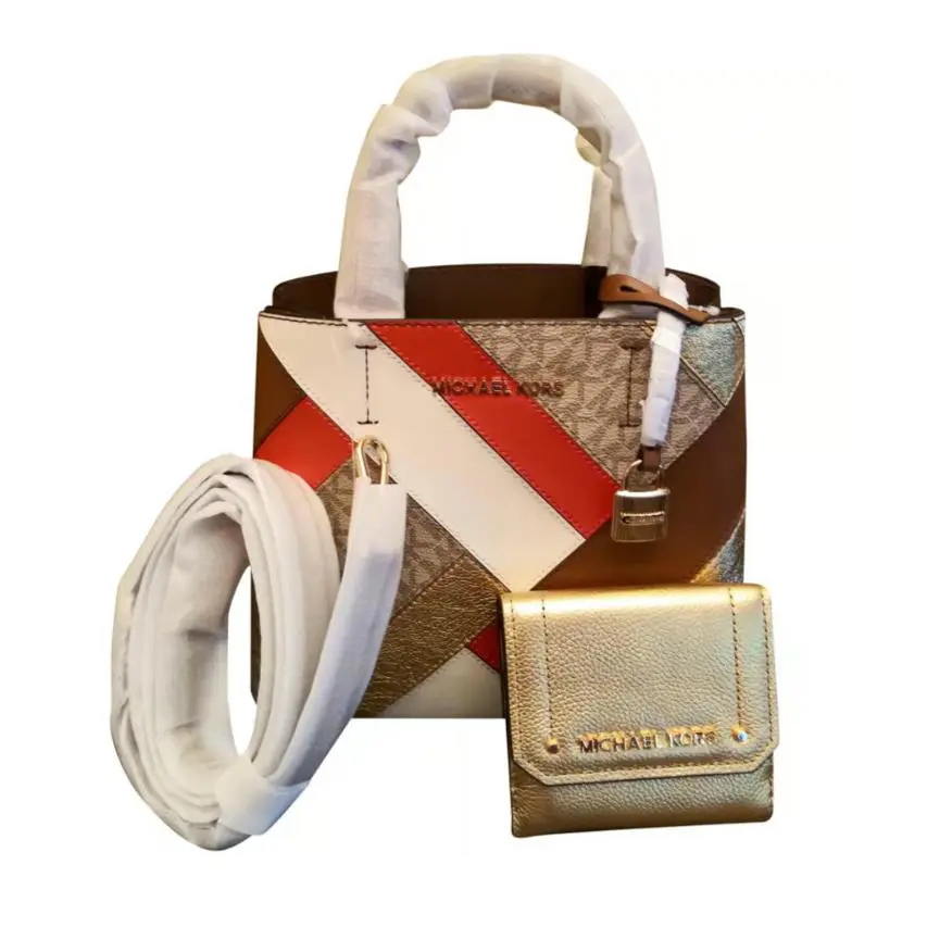 Michael Kors Small Adele Orange/gold/brown Tote/crossbody with Matching Wallet