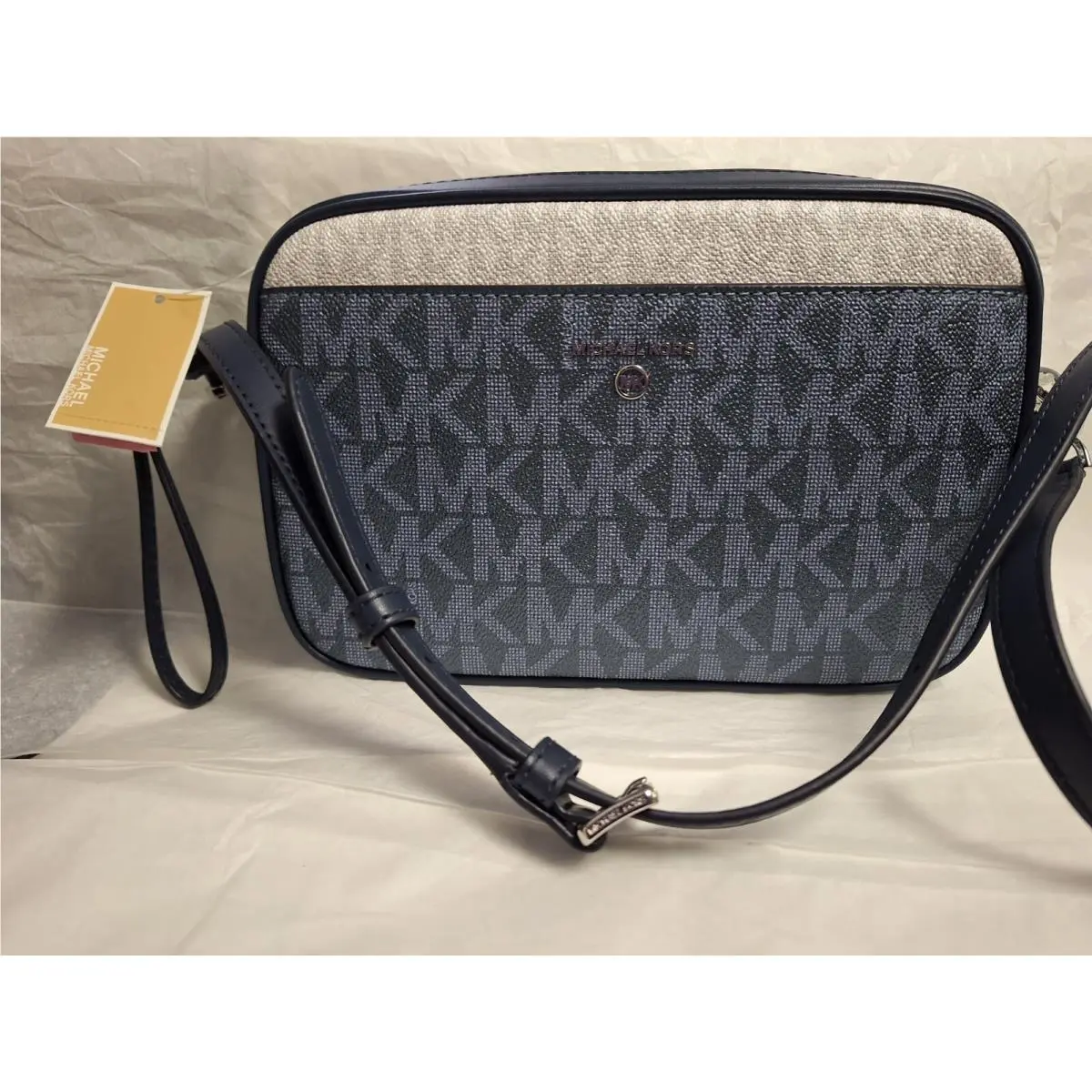 Michael Kors Jet Set Logo Medium Camera Pale Blue Multi Crossbody Bag