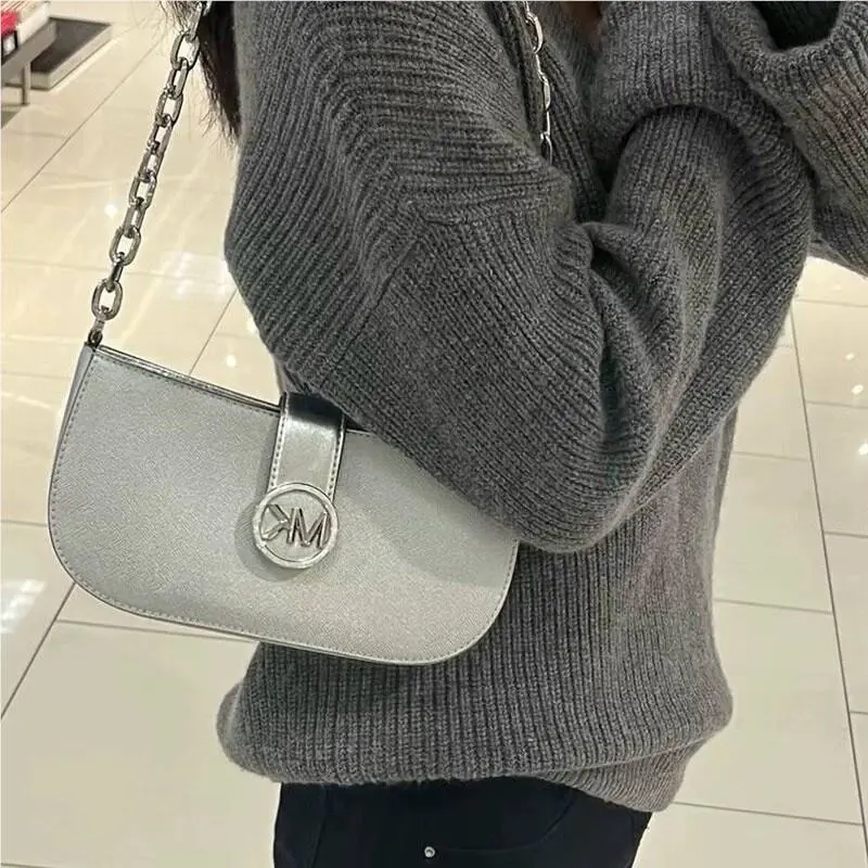 Michael Kors Carmen Small Shoulder Chain Bag Silver