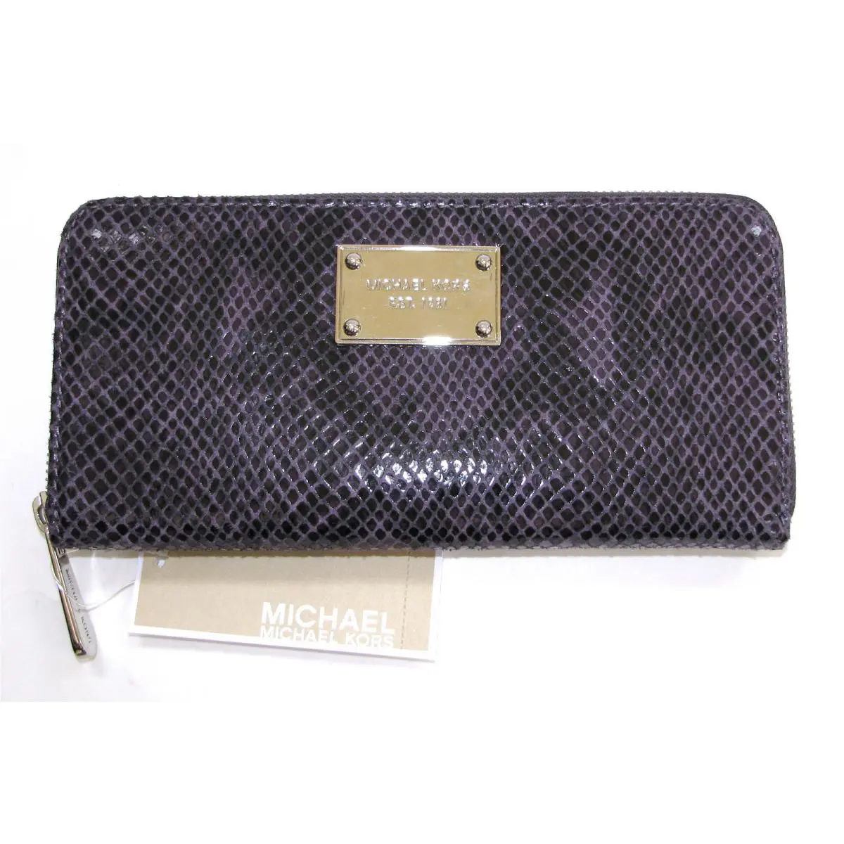 Michael Kors Jet Set Purple Python Embossd Leather Zip Around Continental Wallet