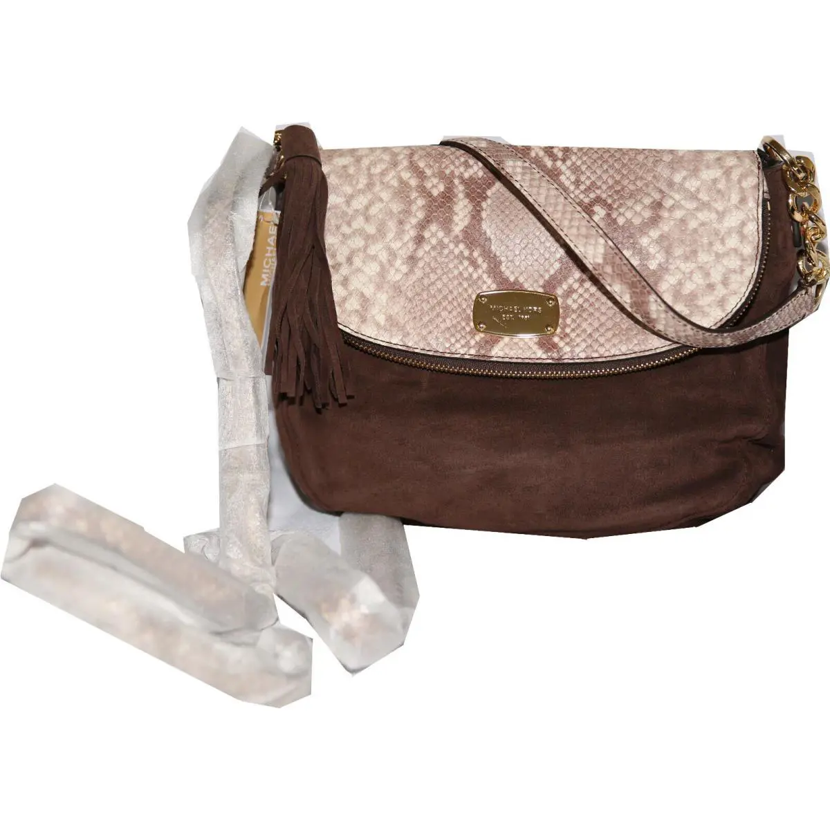 Kors Snake Emboss Leather / Suede Bedford Handbag