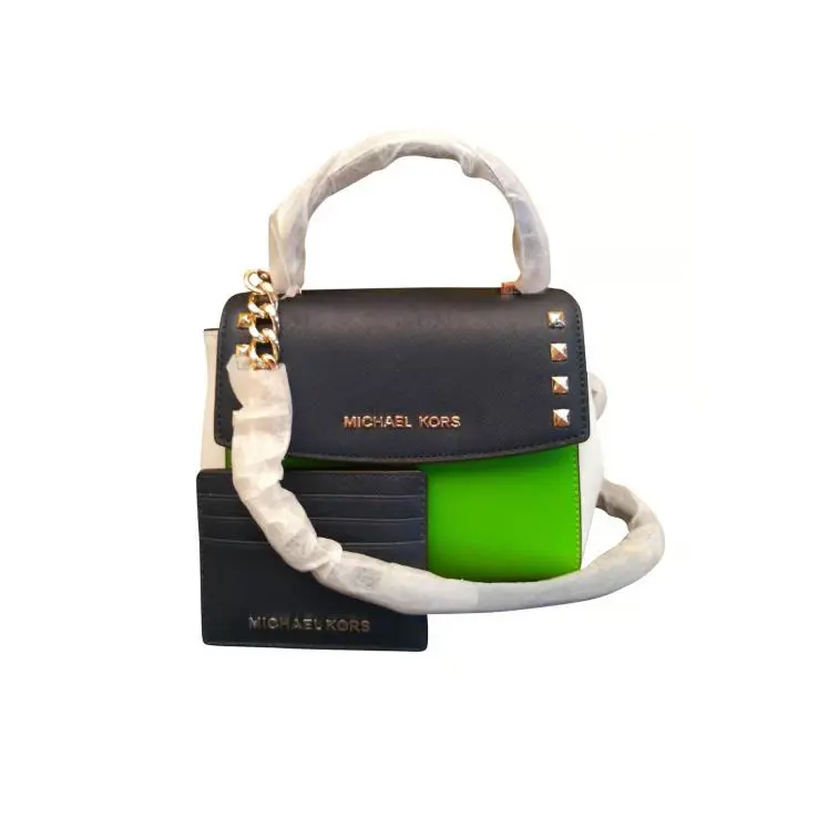 Michael Kors Karla Blue Green White Color Block Studded Wallet 2pc Set