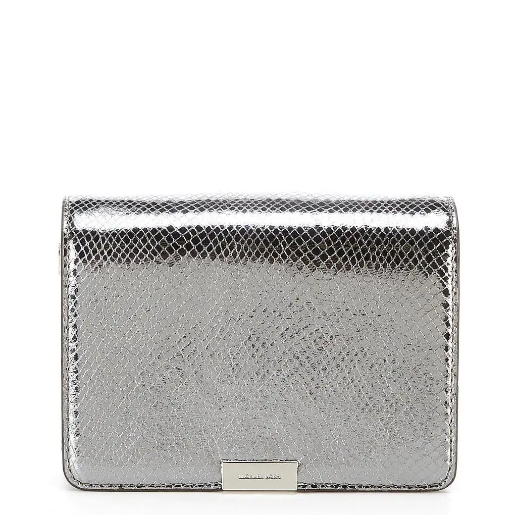 Medium Gussett Jade Metallic Clutch Light Pewter by Michael Kors