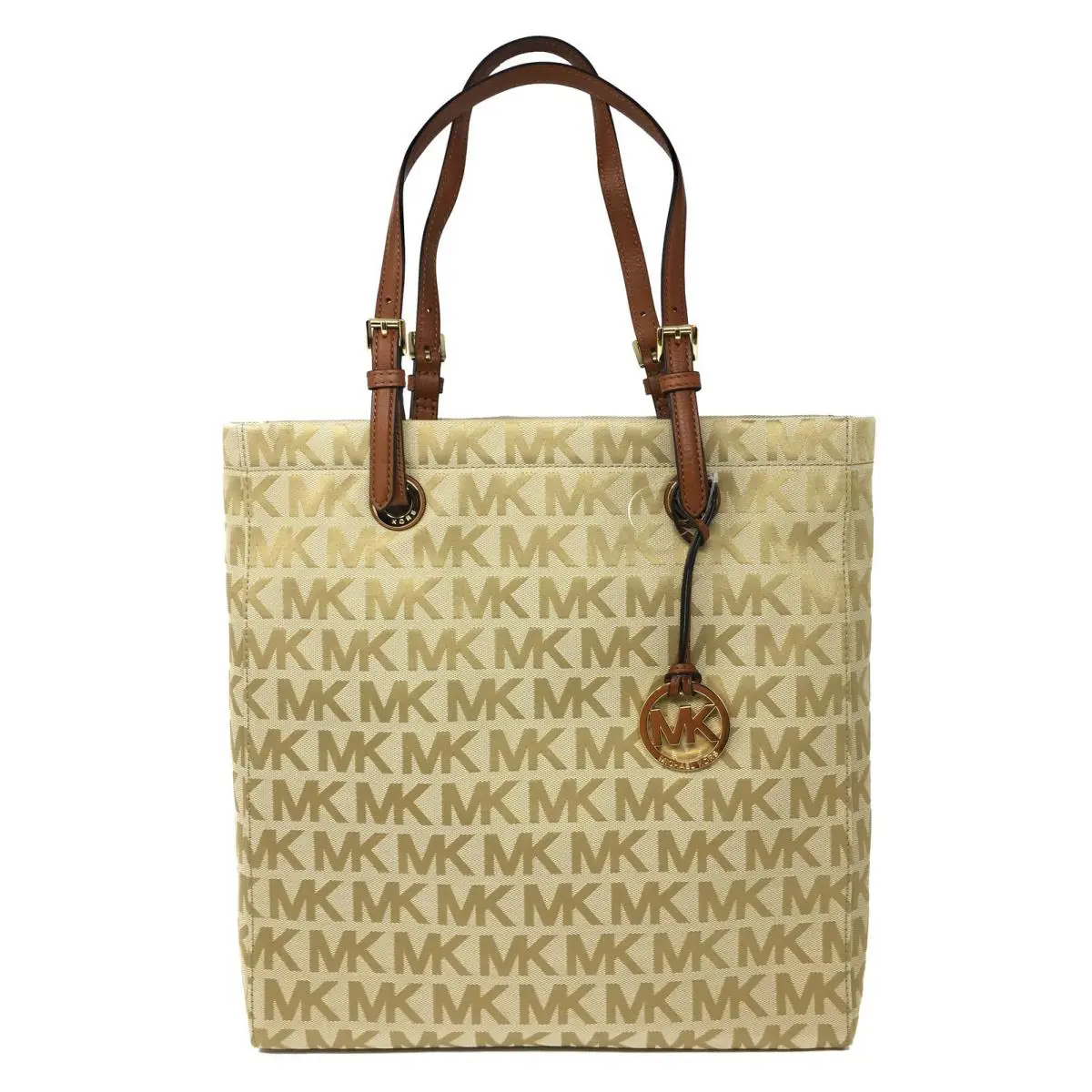 Michael Kors Jet Set North South Monogram Tote Beige Camel Luggage: