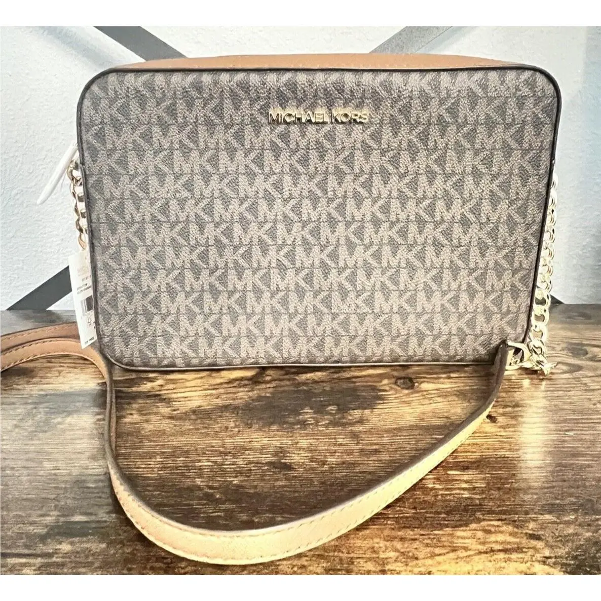 Michael Kors Jet Set MK Signature Brown EW Crossbody Messenger Bag