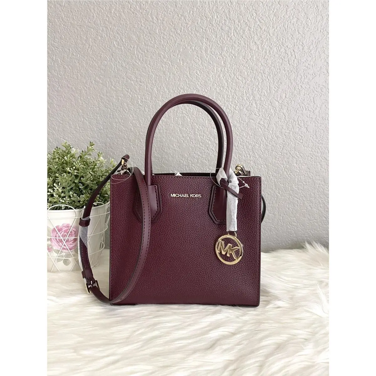 Michael Kors Mercer Medium Merlot Leather Messenger Crossbody