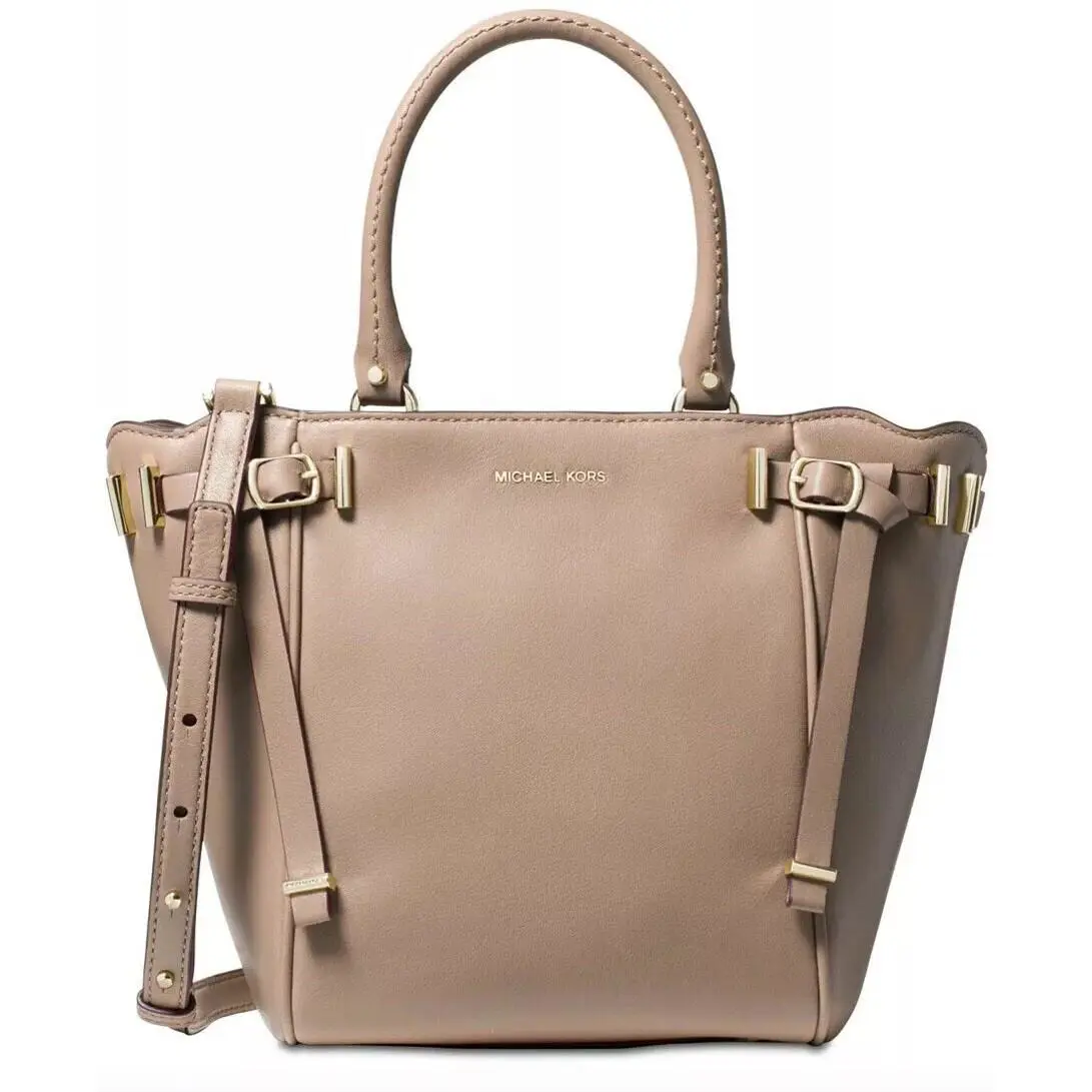 Michael Kors Amelia Top Zip Small Tote Bag Truffle Gold Leather Zip Closure