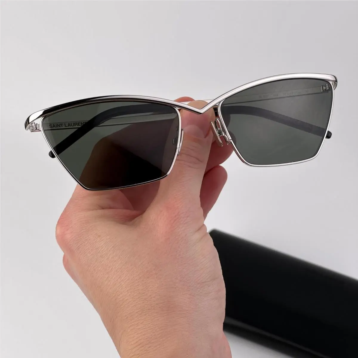 Saint Laurent Women Sunglasses Silver Grey Cat Eye SL637 002 by Yves Saint Laurent