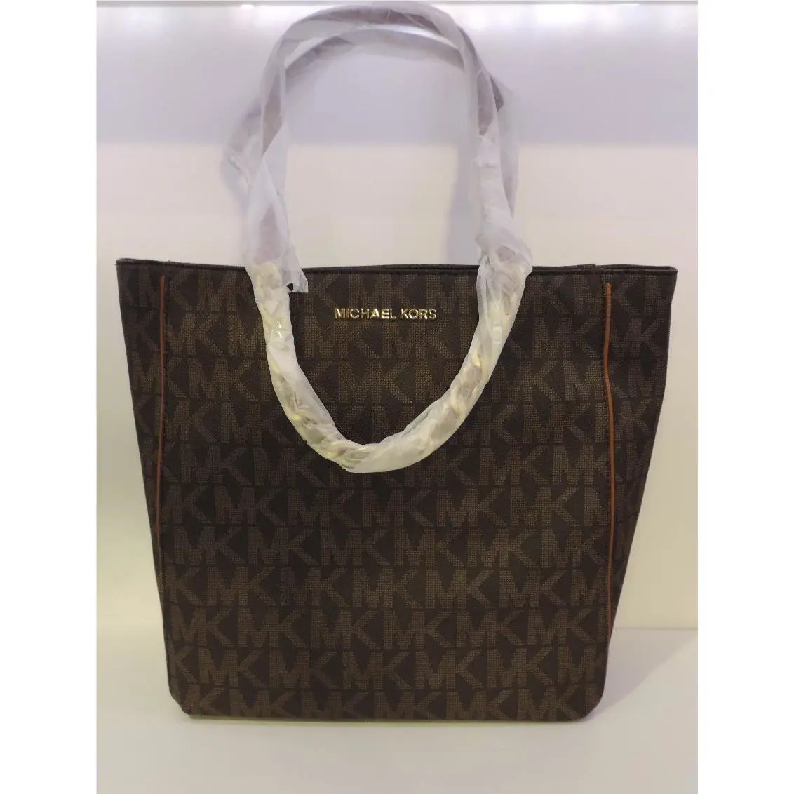 Michael Kors Large NS Harper Tote Pvc Leather Brown Monogram Shoulder Bag