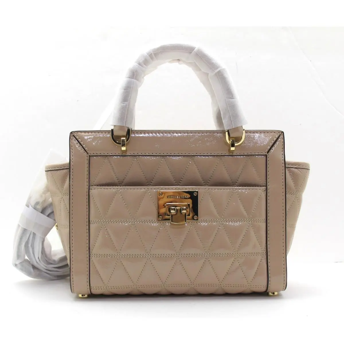 Michael Kors Vivianne Top Zip Quilted Leather Satchel Crossbody Oyster/gold