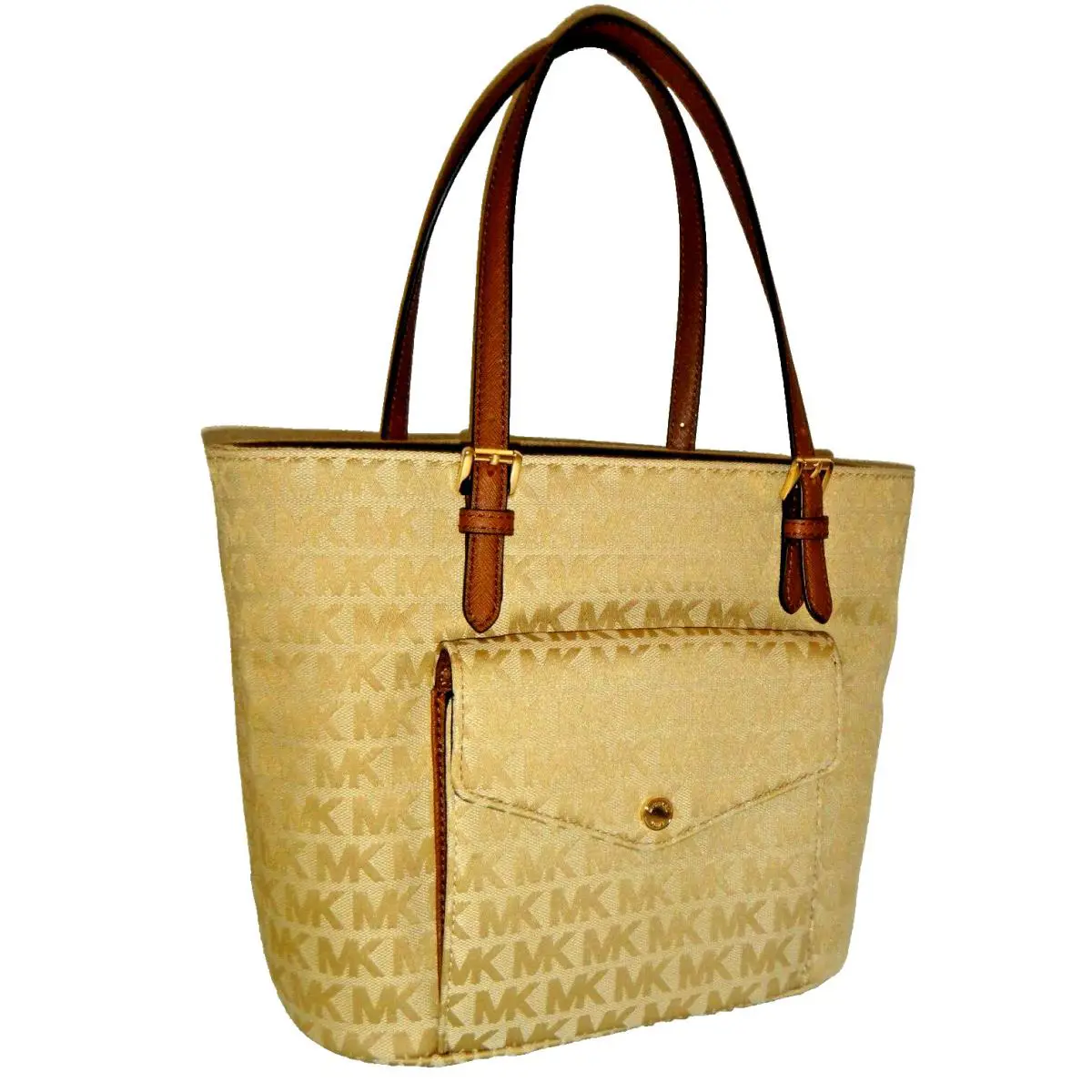 Michael Kors Jet Set MK Signature Beige Jacquard MD Pkt MF Tote Bag 38S9XTTT6J