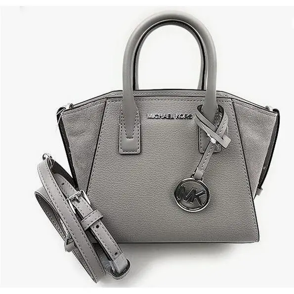 Michael Kors Avril Xsmall Suede Leather Combo Satchel Crossbody Pearl Grey
