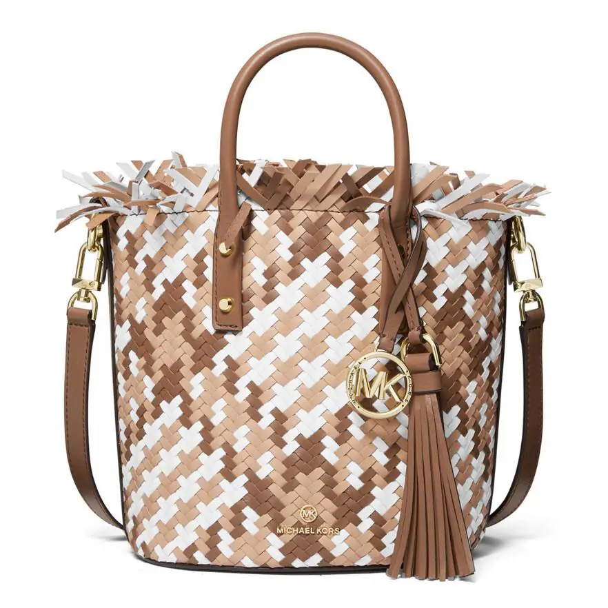 Michael Kors Marley Medium Leather Bucket Messenger Bag Luggage Gold Handbag