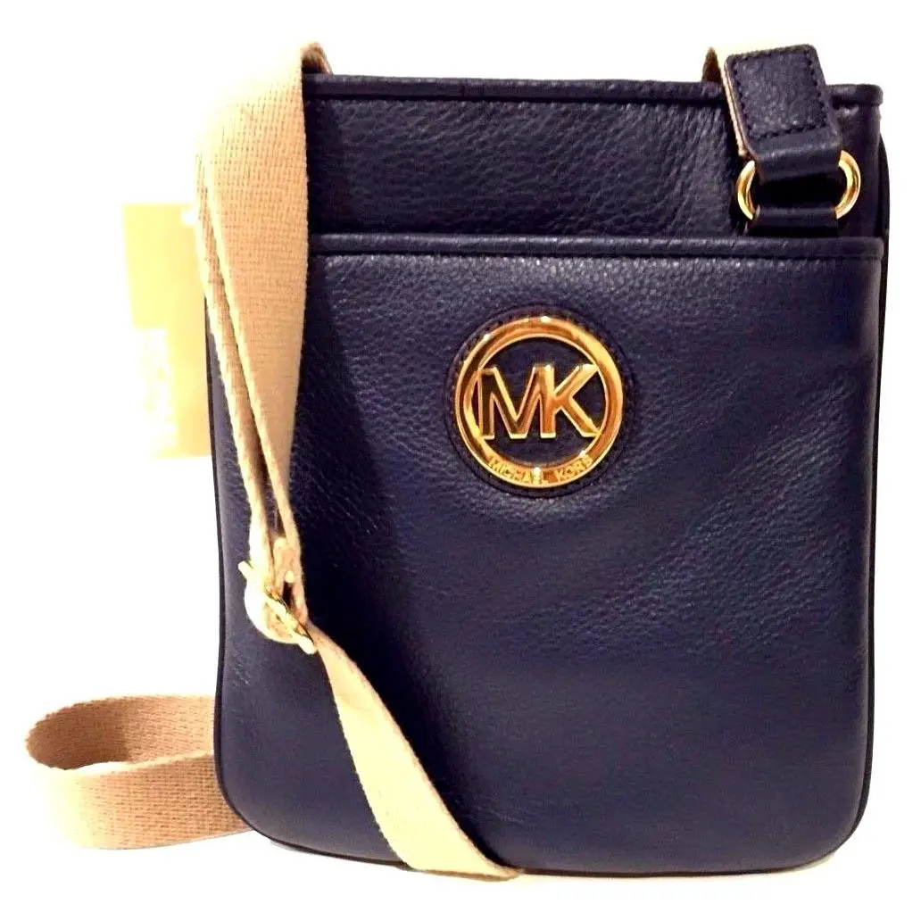 Michael Kors Leather Fulton Crossbody Navy - Navy