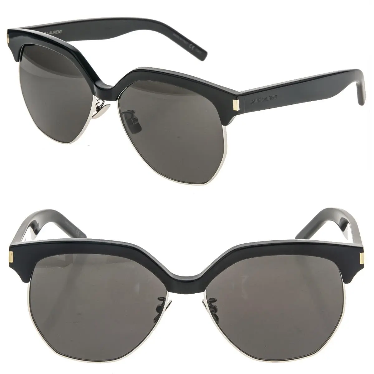 Saint Laurent 408 SL408 Ysl Black Silver Oversized Geometric Runway Sunglass 002 by Yves Saint Laurent