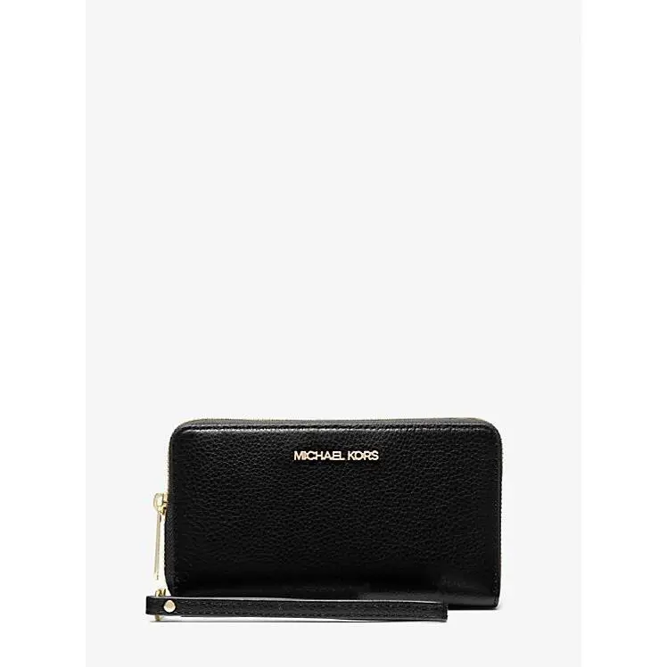 Michael Kors Large Black Pebbled Leather Smartphone Wallet Wristlet