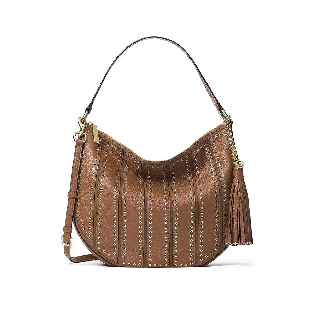 Michael Kors Brooklyn Large Grommet Appliqué Convertible Hobo Dark Caramel