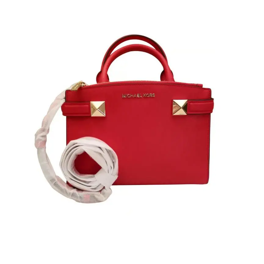 Red Tote/crossbody Bag with Pyramid Stud Detail by Michael Kors