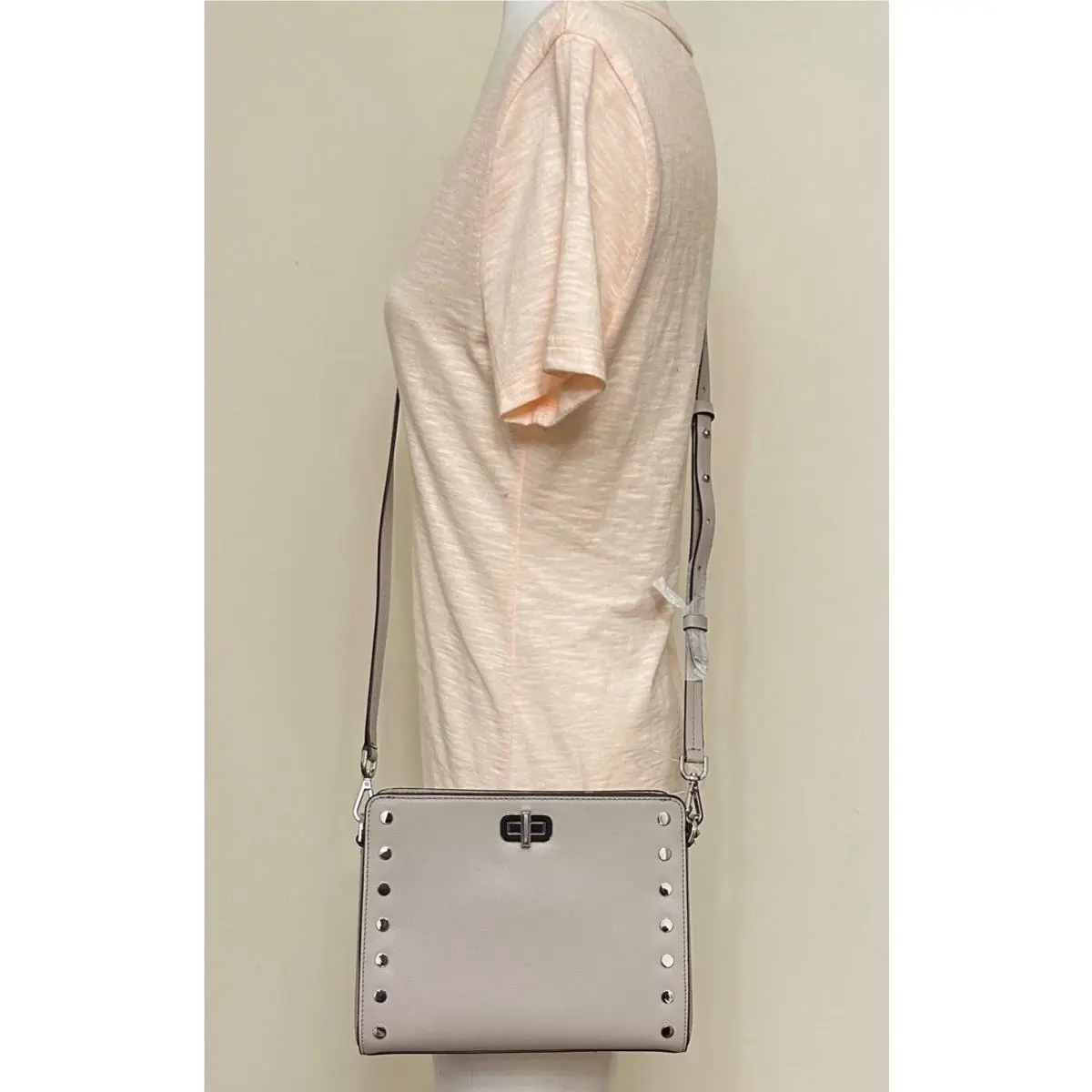 Michael Kors Sylvie Stud Cement Smooth Leather Stud Messenger Crossbody Bag
