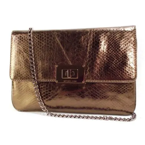 Sloan Cocoa Brown Python Leather Chain Clutch Crossbody Hand Bag by Michael Kors