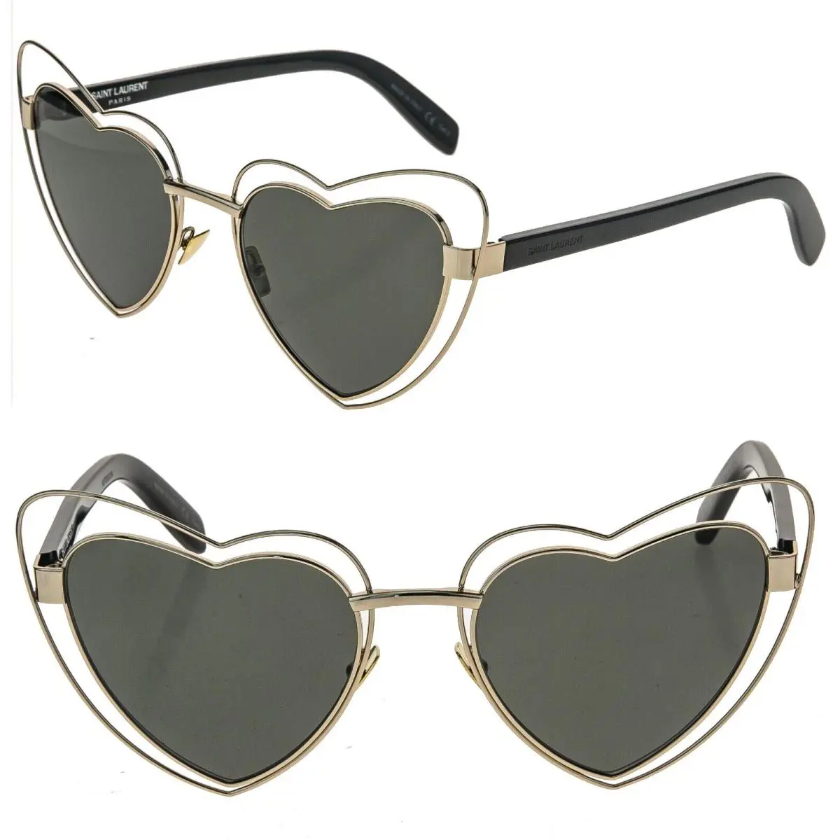 Saint Laurent Loulou SL 197 SL197 Black Gold Metal Heart Fashion Sunglasses 002
