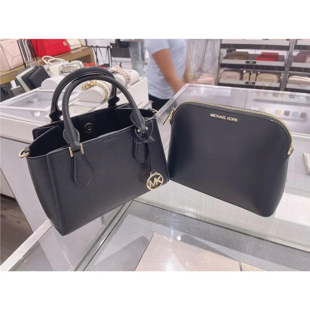 Michael Kors Daria Small 2 in 1 Satchel Crossbody Signature MK Bag Black