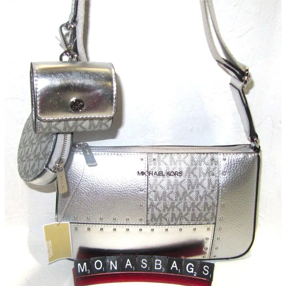 Michael Kors Jet Set Small Crossbody Bag with Tech Attached Silver