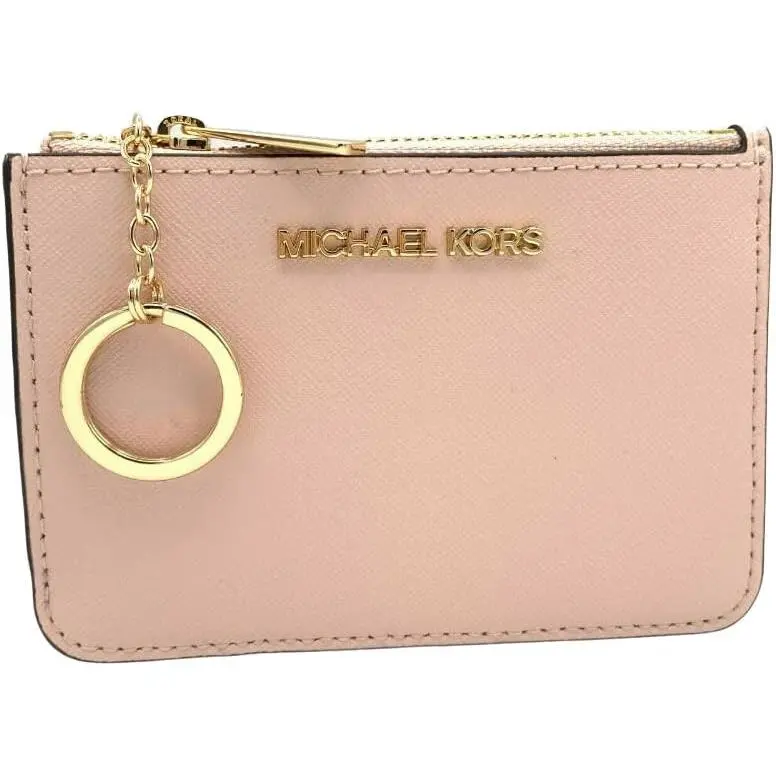 Michael Kors Jet Set Travel Small Leather Top Zip Coin Pouch Powder Blush
