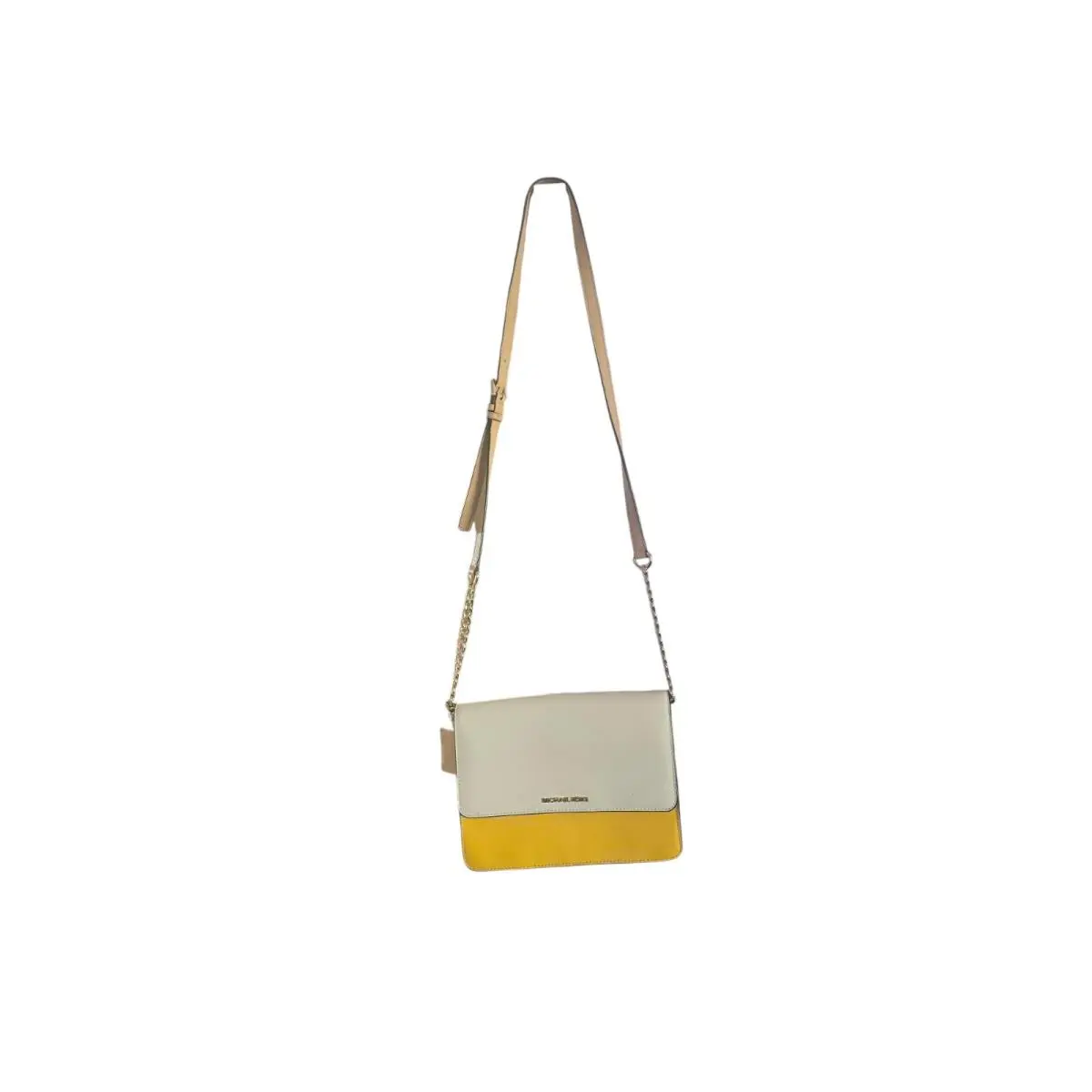 Michael Kors Daniela Large Saffiano Leather Crossbody Bag Canary Yellow/white
