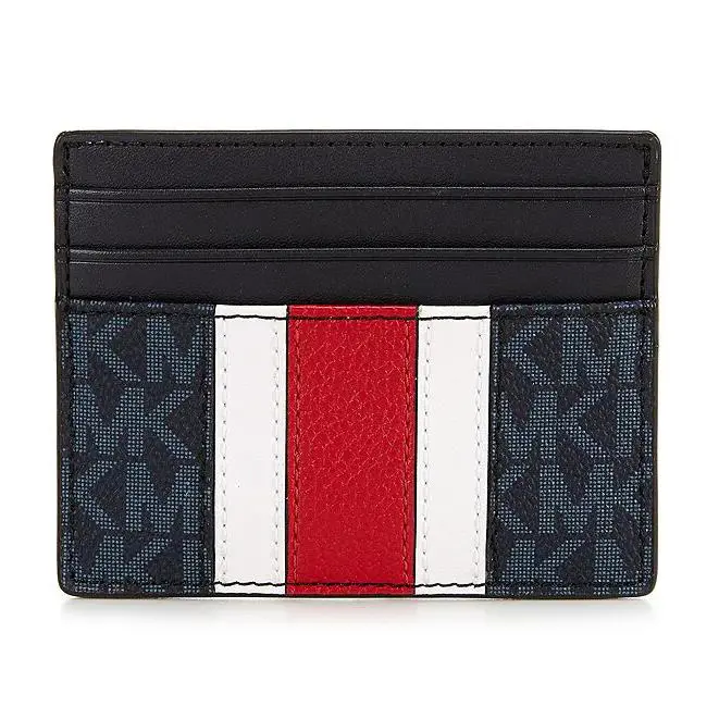 Michael Kors Varsity Tall Card Case Admiral Blue Leather Trim with Gift Box - Admiral Blue