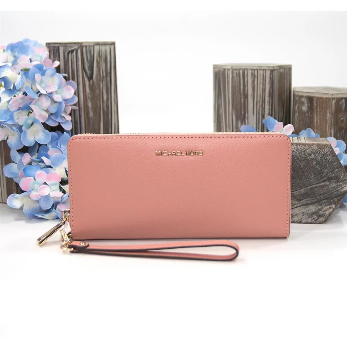 Michael Kors Sunset Rose Leather Zip Around Travel Wallet