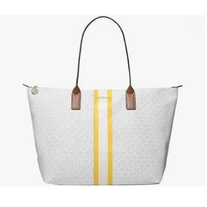 Michael Kors Travel Carry On Large Top Zip Tote Yellow Stripe Bright White
