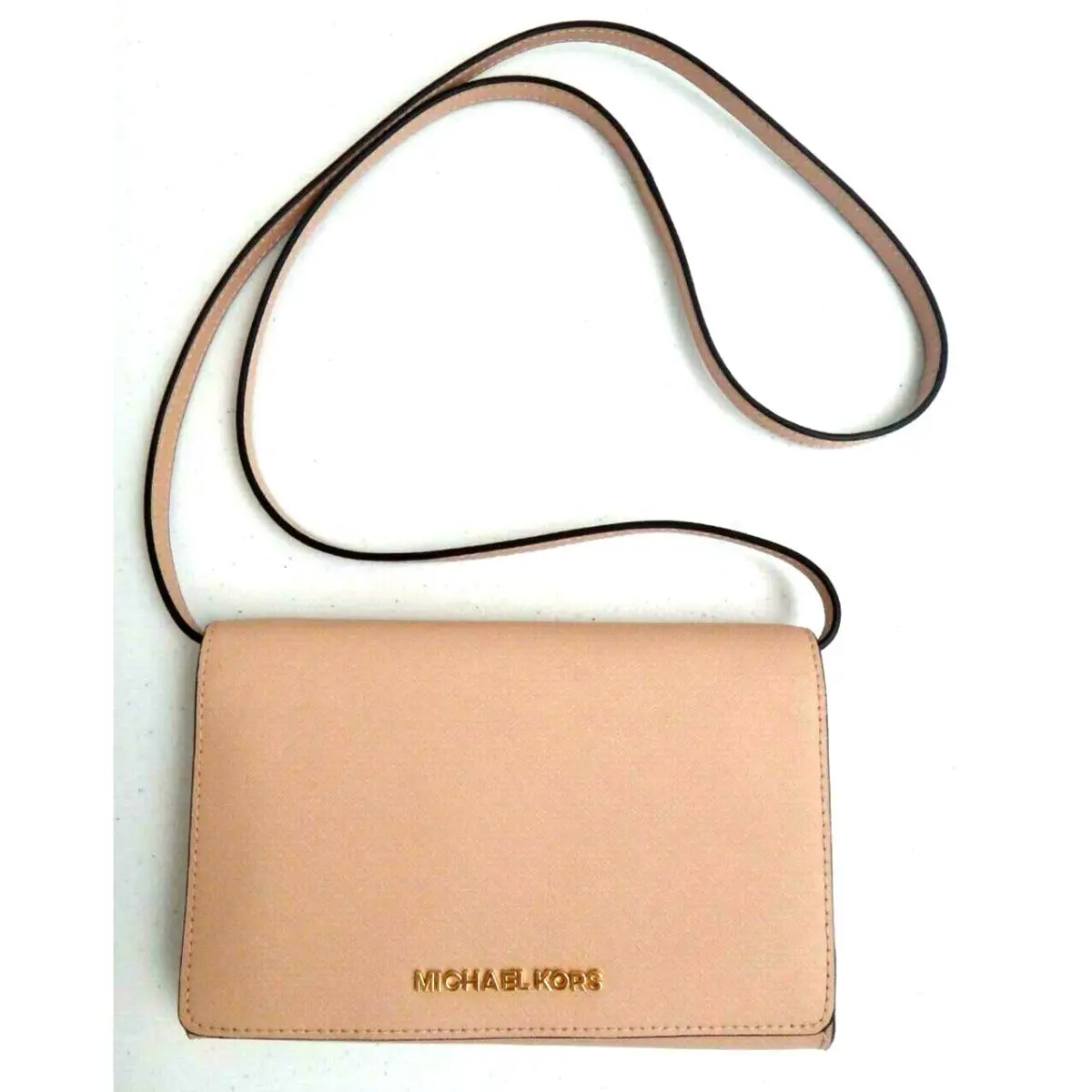 Michael Kors Jet Set MK Convertible Cross-body Clutch Bag Wallet Buff Saffiano