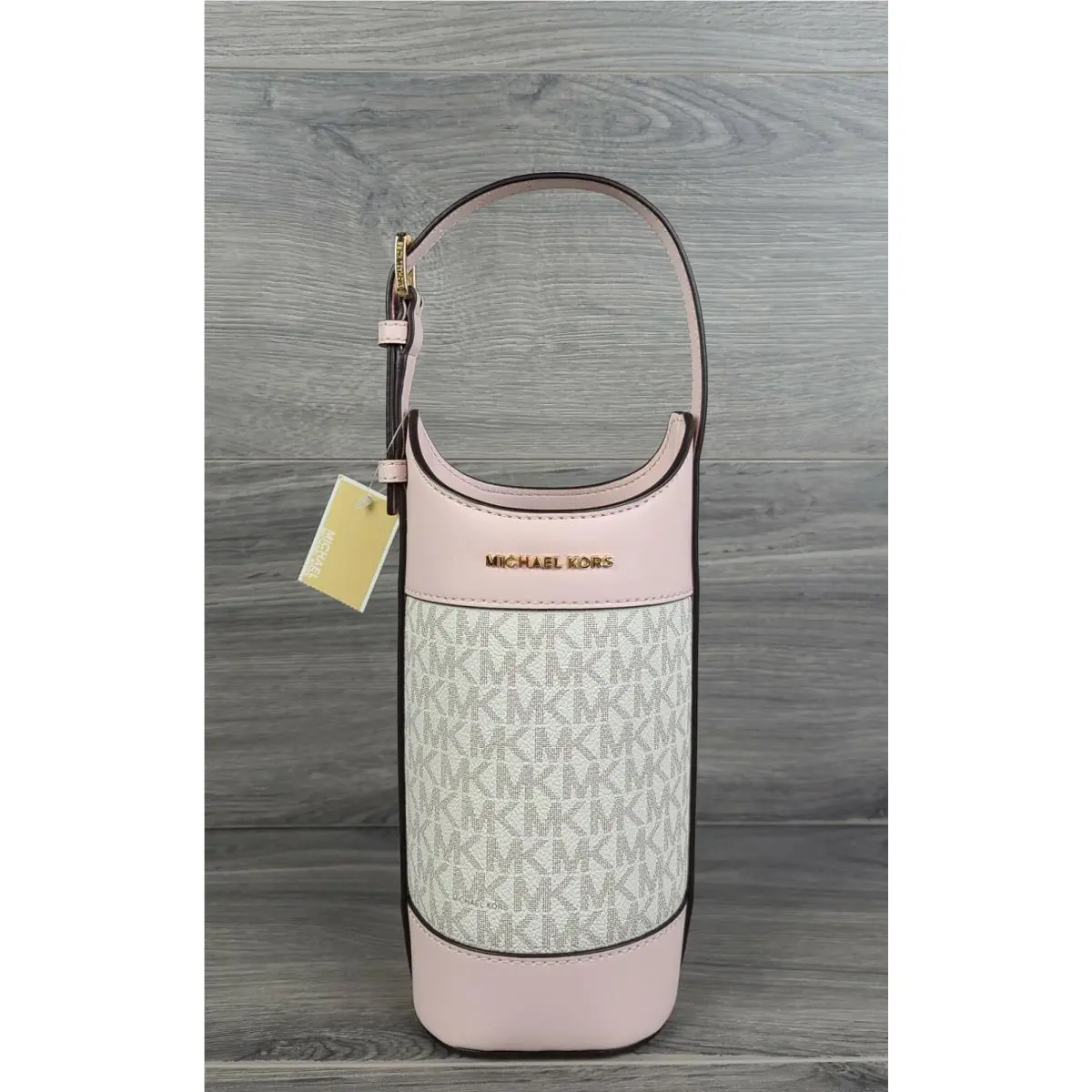 Michael Kors Crossbdody Signature Wine Bottle Holder Handbag White Blush Pink