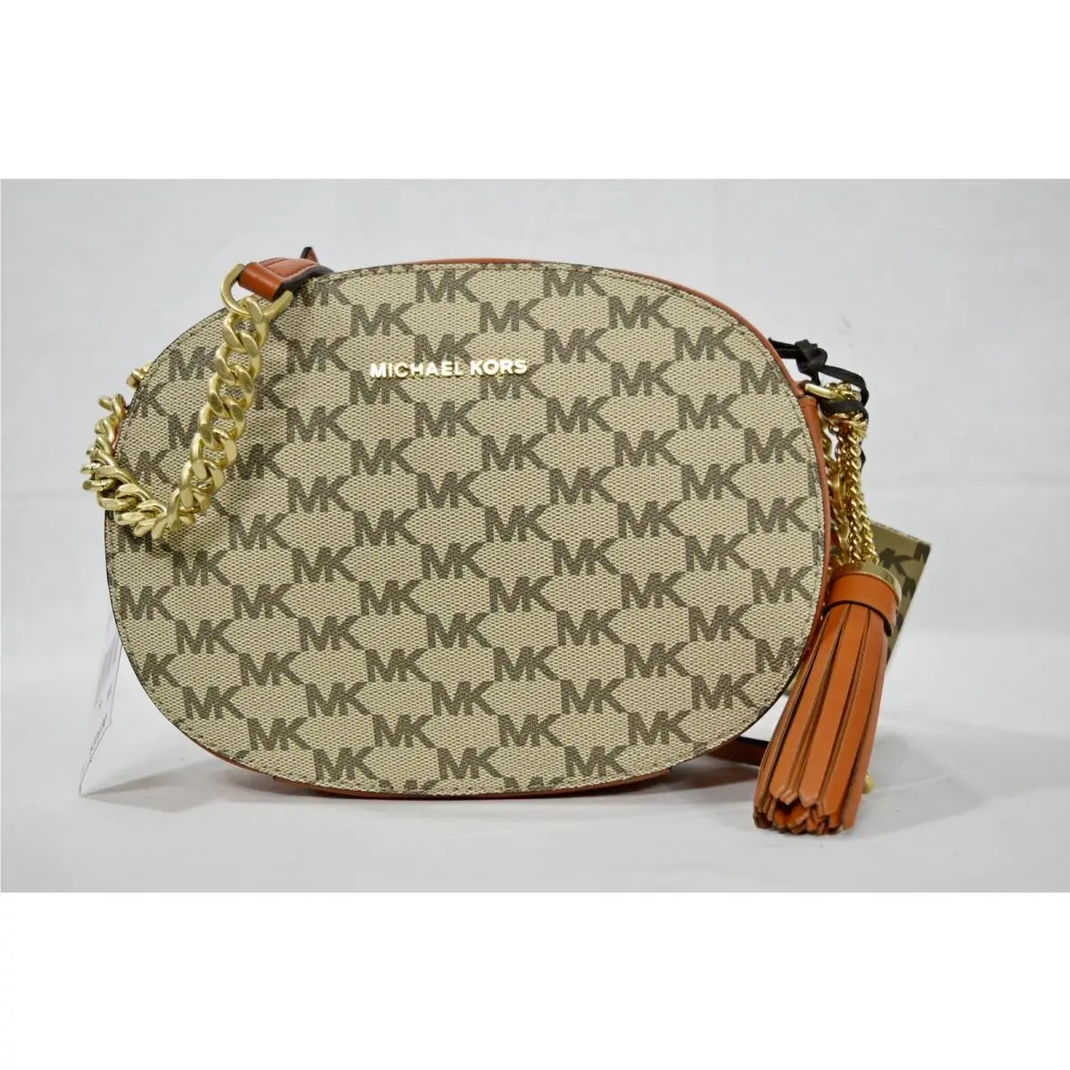Michael Kors Ginny Medium Messenger/shoulder/crossbody Bag Natural / Orange