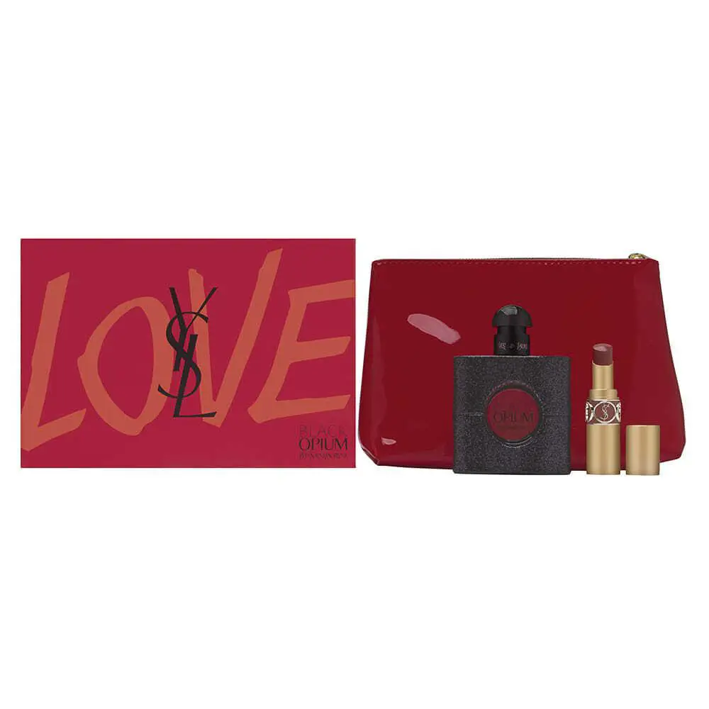 Black Opium by Yves Saint Lauren 3 PC Set 1.0 oz Edp Spray Lipstick Pouch