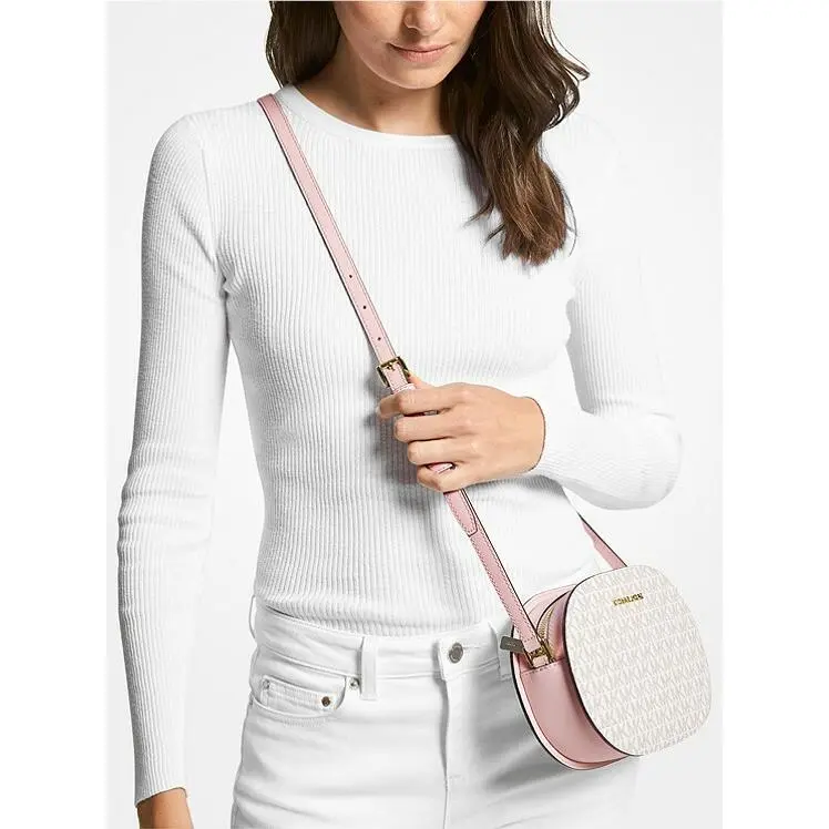 Michael Kors Jet Set Travel Oval Crossbody MK Logo Vanilla Powder Blush