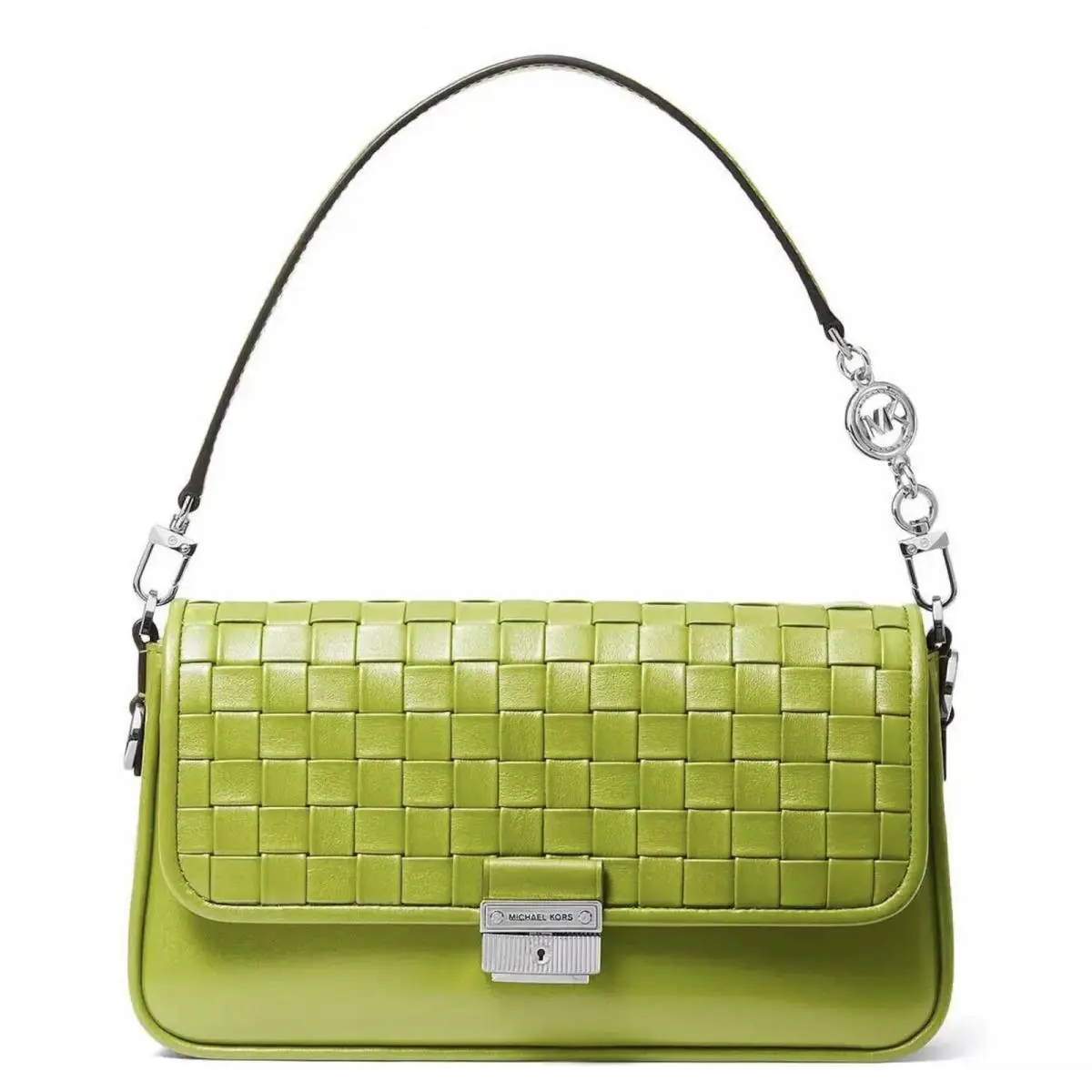 Michael Kors Bradshaw Small Woven Leather Shoulder Bag Lime