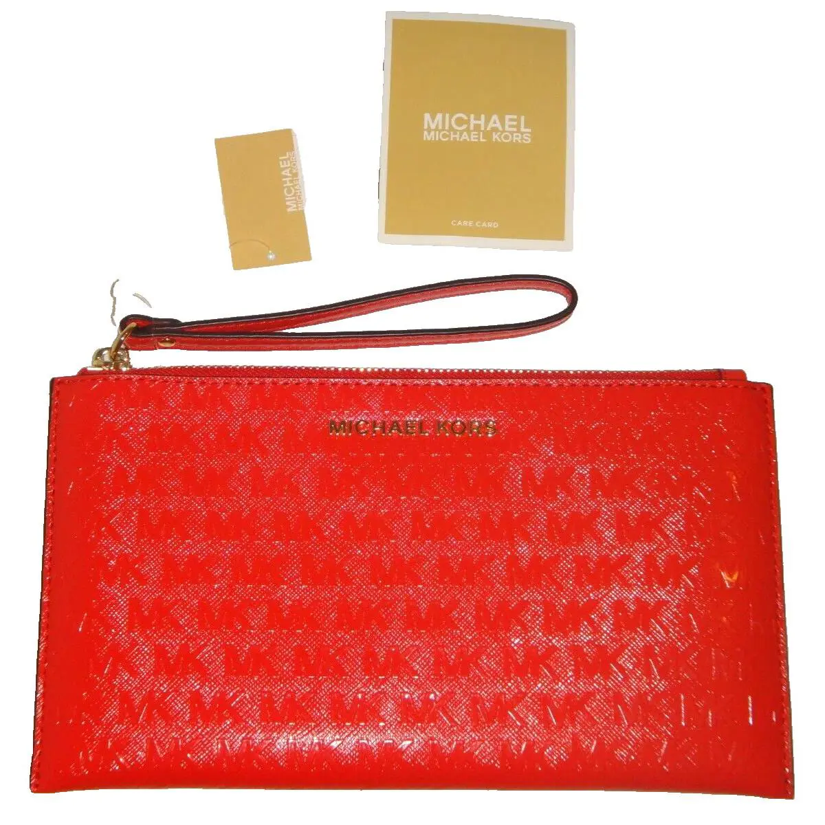Michael Kors Jet Set MK Signature LG Clutch Wrist-let Wallet DK Sangria Patent